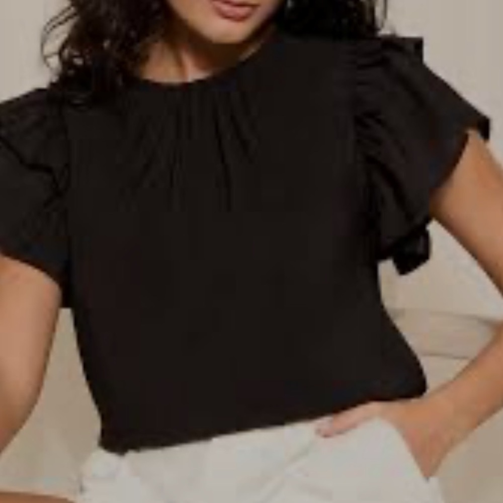 See By Chloe Black Cap Sleeve Ruffled Blouse